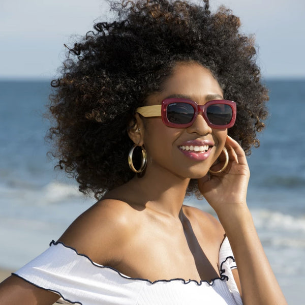 CAM SUNGLASSES (Dark Rose / Smoke / Natural Bamboo)