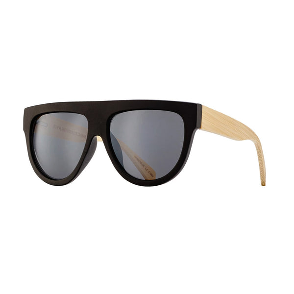 CAS SUNGLASSES (Matte Black / Silver Flash Mirror / Natural Bamboo)