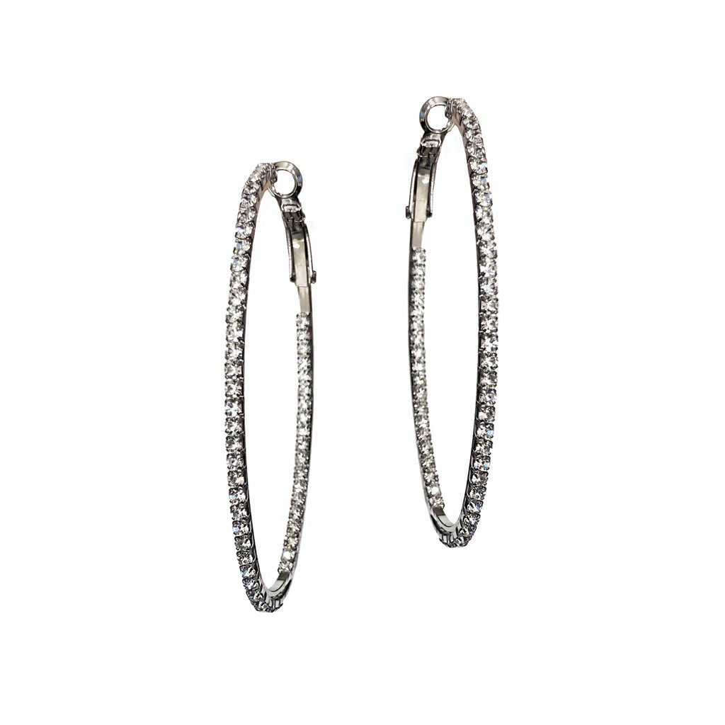 OVAL CRYSTAL HOOP EARRINGS