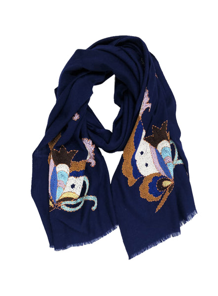 EMB. BUTTERFLY WRAP (NAVY/ MULTI)