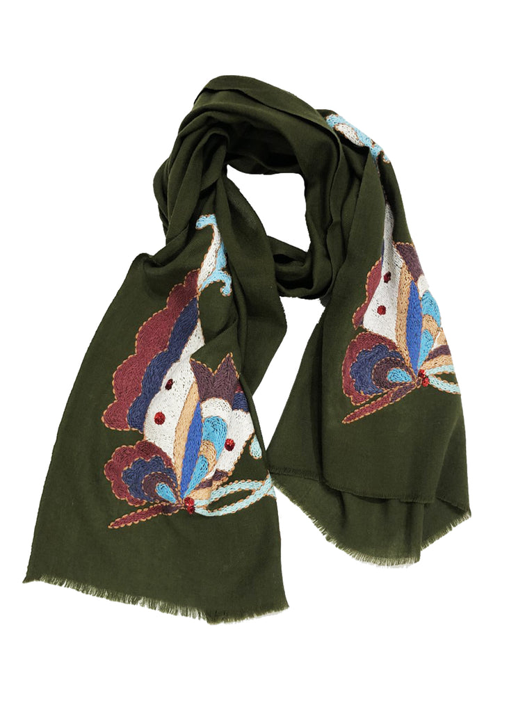 EMB. BUTTERFLY WRAP (OLIVE/ MULTI)