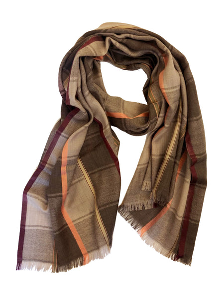 HERRINGBONE PLAID WRAP (TAUPE/ BEIGE/ ORANGE/ MAROON)
