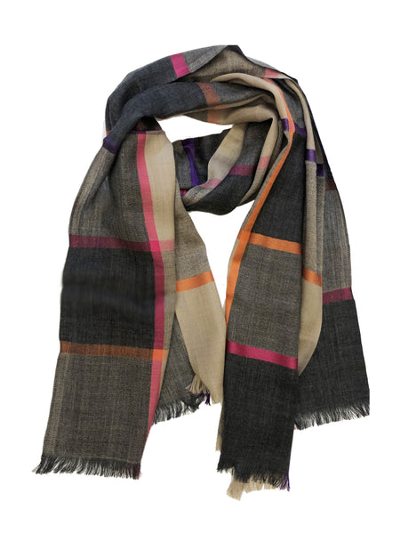 HERRINGBONE PLAID WRAP (GREY/ BEIGE/FUCHSIA/PURPLE)