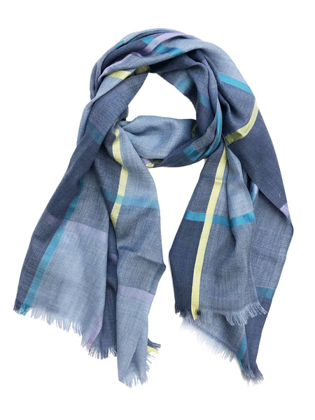 HERRINGBONE PLAID WRAP (LIGHT BLUES/ PURPLE/ YELLOW)