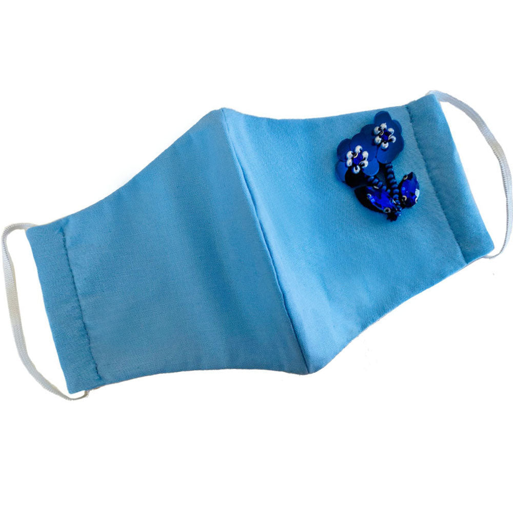Embellished Flower Mask Aqua Blue
