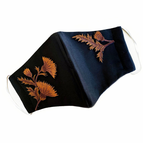 Embroidered Flower Mask Black