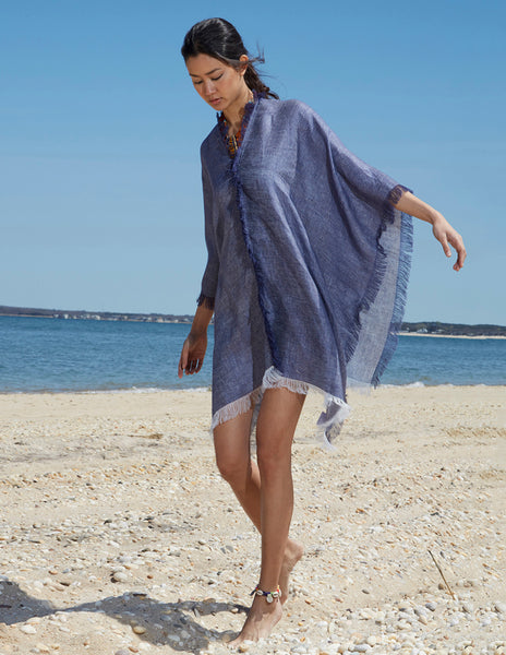 LINEN PONCHO (NAVY BLUE)
