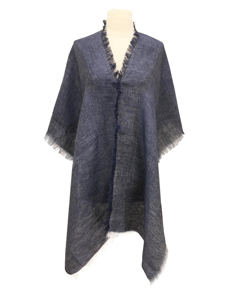 LINEN PONCHO (NAVY BLUE)