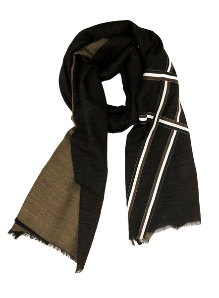 REVERSIBLE WOOL W/ RIBBON WRAP (BLACK/ BEIGE)