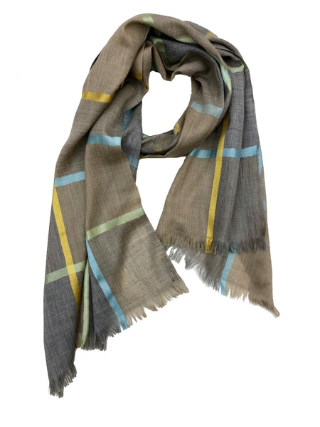HERRINGBONE PLAID WRAP (TAUPE/ BLUE/ GREEN/ YELLOW)
