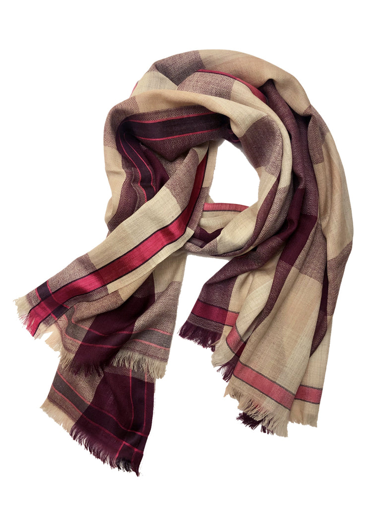 UNISEX PLAID WRAP (TAUPE/ BURGUNDY/ PINK)