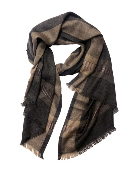 REVERSIBLE WOOL W/ RIBBON WRAP (BLACK/ BEIGE)