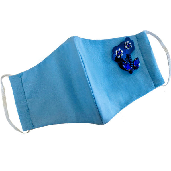 Embellished Flower Mask Aqua Blue